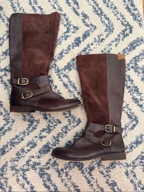 Lucky Brand Women's Dark Brown Leather & Suede Boots